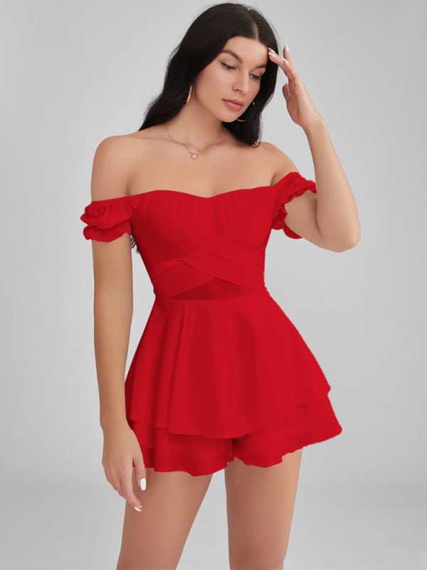 GLENDALE Satin Ruffle Strapless Mini Dress