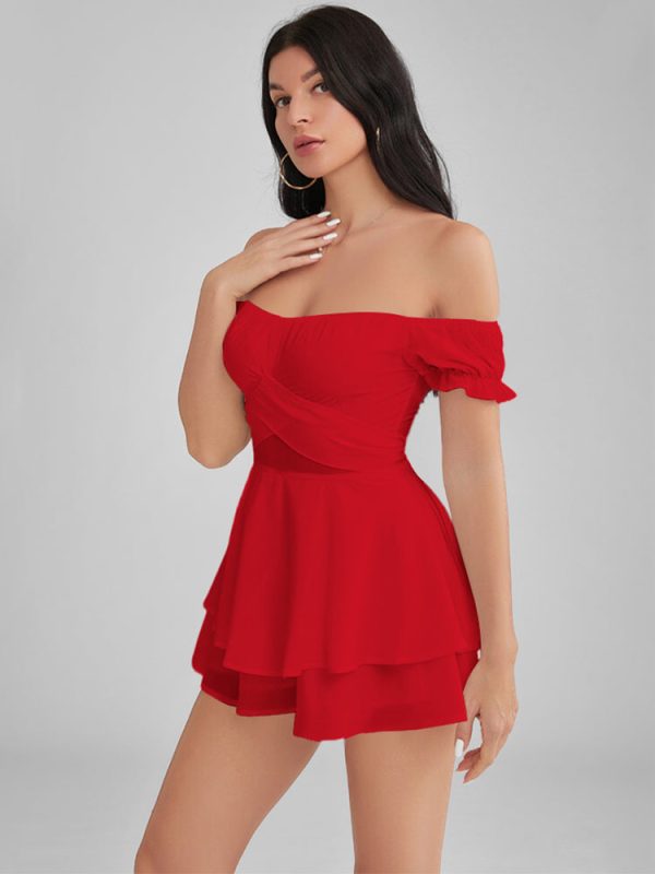 GLENDALE Satin Ruffle Strapless Mini Dress