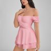 GLENDALE Satin Ruffle Strapless Mini Dress