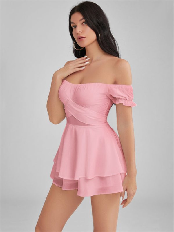 GLENDALE Satin Ruffle Strapless Mini Dress