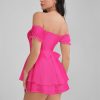 GLENDALE Satin Ruffle Strapless Mini Dress
