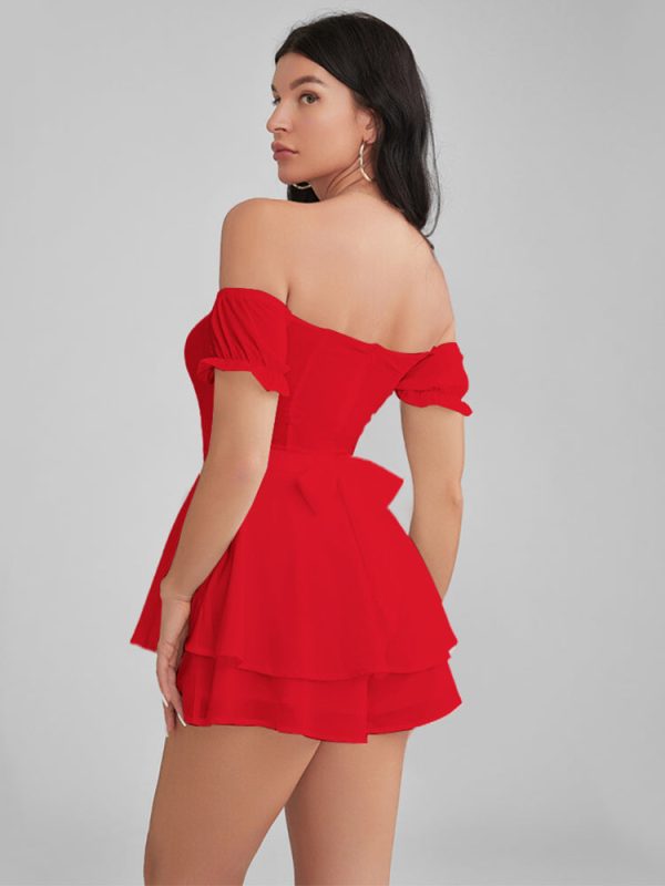 GLENDALE Satin Ruffle Strapless Mini Dress