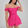 GLENDALE Satin Ruffle Strapless Mini Dress