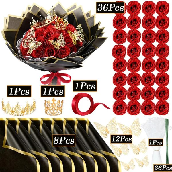 Glitter Artificial Red Rose Bouquet Eternal Silk Roses for Valentine’s Day and Birthday Gifts