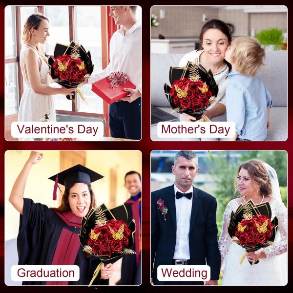 Glitter Artificial Red Rose Bouquet Eternal Silk Roses for Valentine’s Day and Birthday Gifts