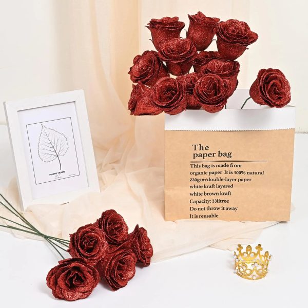 Glitter Artificial Rose Bouquet 24PCS for Wedding Decor
