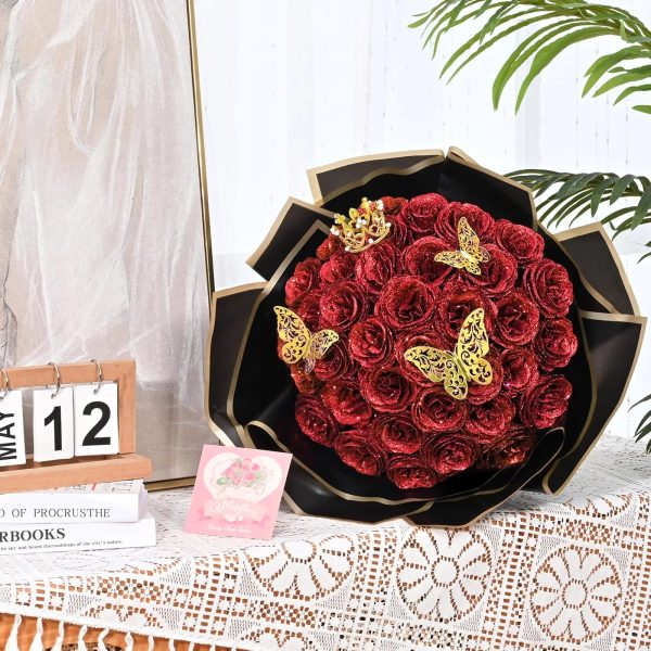 Glitter Artificial Rose Bouquet 24PCS for Wedding Decor