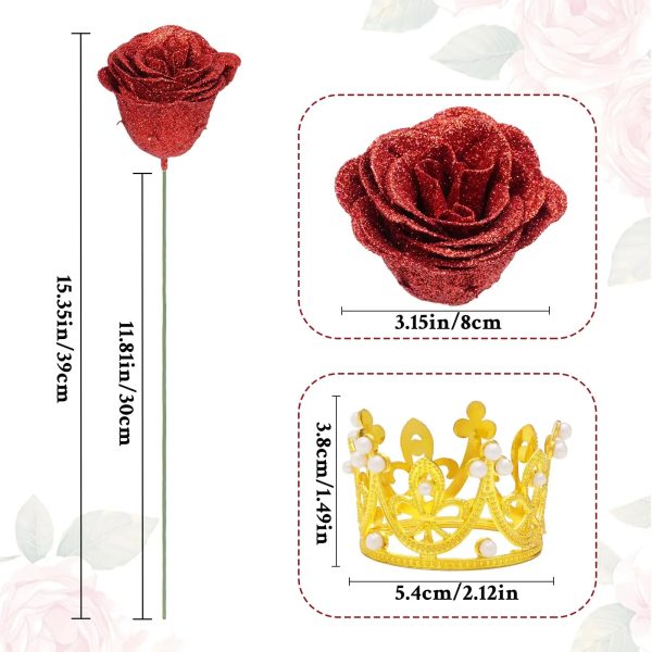 Glitter Artificial Rose Bouquet 24PCS for Wedding Decor