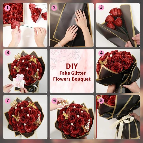 Glitter Artificial Rose Bouquet for Gifts and Decoration
