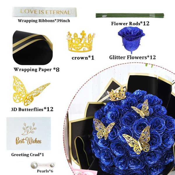 Glitter Artificial Rose Bouquet for Gifts and Decoration