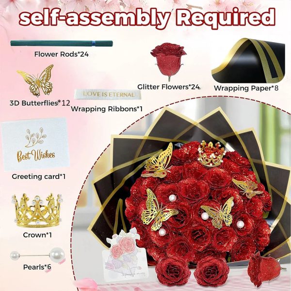 Glitter Artificial Rose Bouquet for Gifts and Decoration