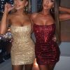 Glitter Strapless Corset Mini Dresses