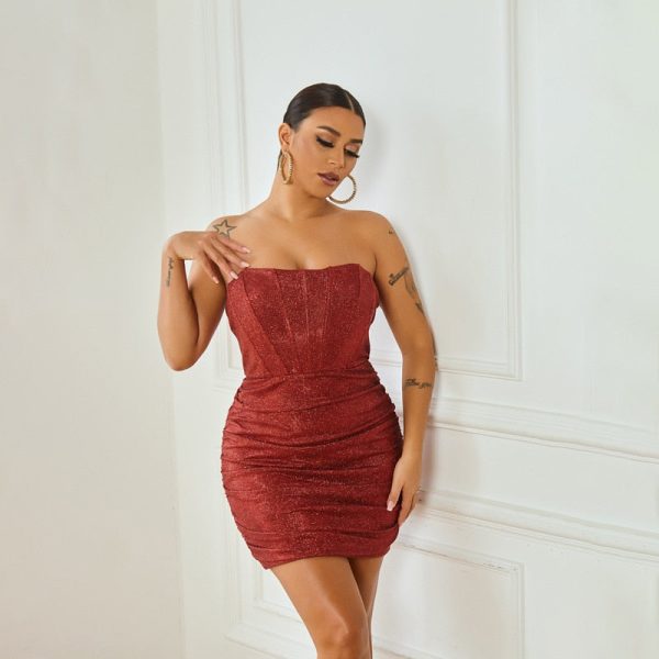 Glitter Strapless Corset Mini Dresses