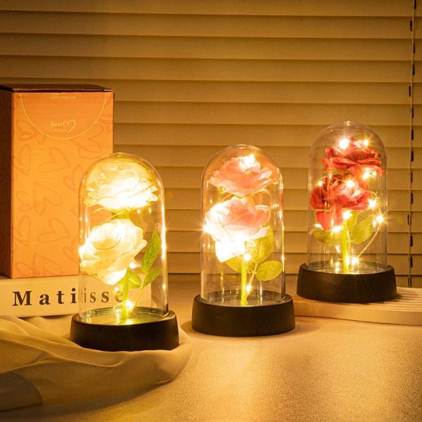 Glowing Galaxy Eternal Double Rose with LED Lights Romantic Gift for Valentine’s Day and Wedding