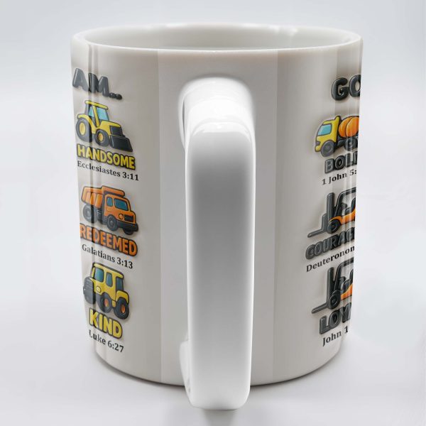 God Says I Am Bold, Accepted, Handsome, Strong, Kind, Construction Vehicles - Personalized Custom Coffee Mug - KID074_MG