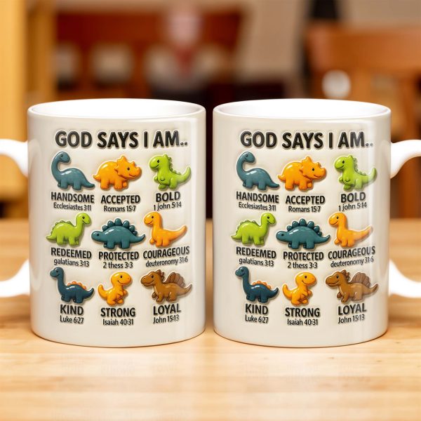 God Says I Am Handsome, Accepted, Bold, Dinosaurs and Bible Verses - Personalized Custom Coffee Mug - KID078_MG
