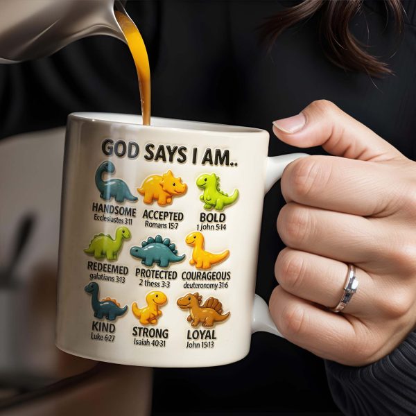 God Says I Am Handsome, Accepted, Bold, Dinosaurs and Bible Verses - Personalized Custom Coffee Mug - KID078_MG