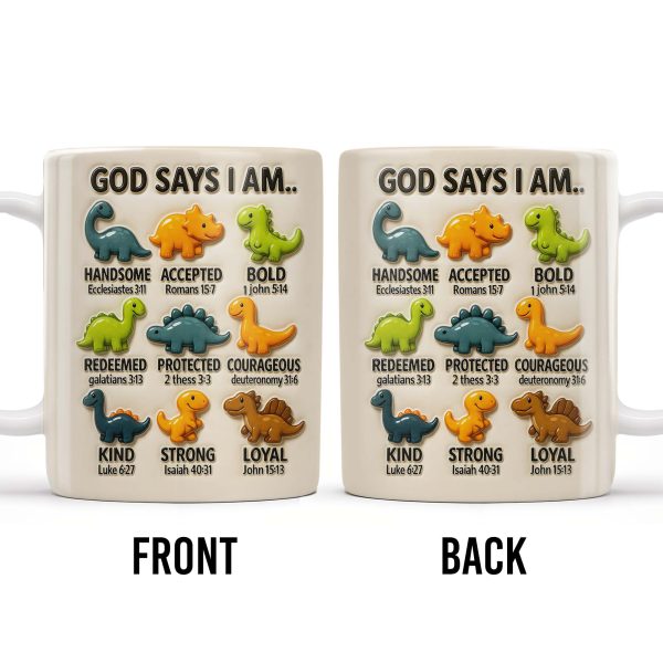 God Says I Am Handsome, Accepted, Bold, Dinosaurs and Bible Verses - Personalized Custom Coffee Mug - KID078_MG