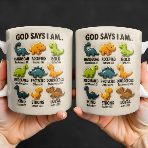 God Says I Am Handsome, Accepted, Bold, Dinosaurs and Bible Verses - Personalized Custom Coffee Mug - KID078_MG