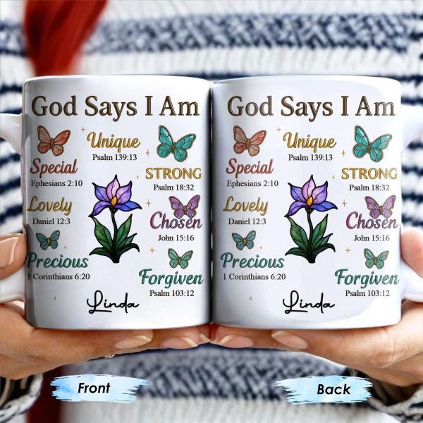 God Says I Am Special, Unique, Lovely, Butterflies and Flower - Personalized Custom Coffee Mug - FTH057_MG