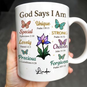 God Says I Am Special, Unique, Lovely, Butterflies and Flower - Personalized Custom Coffee Mug - FTH057_MG