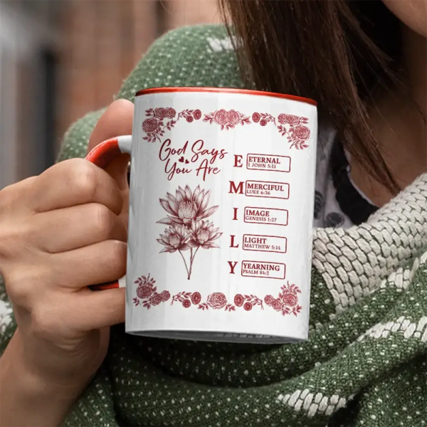 God Says I Am Toile De Jouy Flower - Personalized Accent Mug