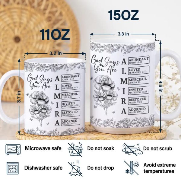 God Says I Am Toile De Jouy Flower - Personalized White Edge-to-Edge Mug