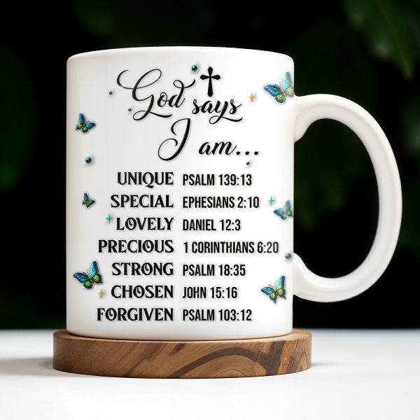 God Says I Am UNIQUE, SPECIAL, LOVELY, Angel Wing and Butterflies - Personalized Custom Coffee Mug - FTH048_MG