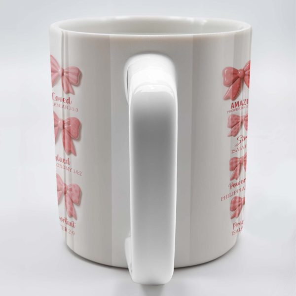 God Says I'm Loved, Unique, Strong, Protected, Bows and Religious Verses - Personalized Custom Coffee Mug - FTH034_MG