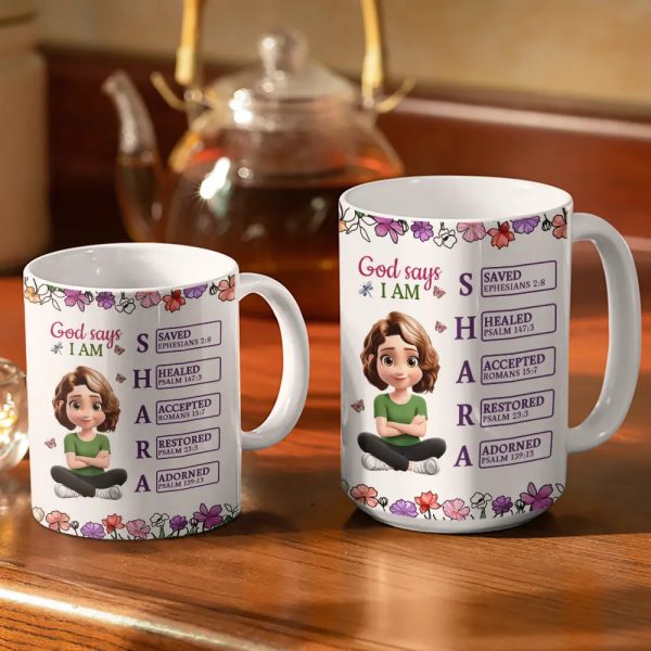 God Says You Are 3D Effect Woman - Personalized White Edge-to-Edge Mug