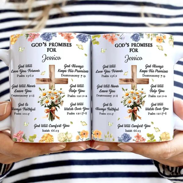 God's Promises Birth Flower Bouquet - Personalized White Edge-to-Edge Mug