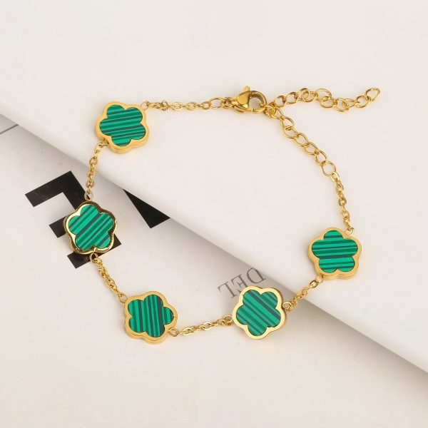 Gold Plated Five Leaf Flower Adjustable Bracelet