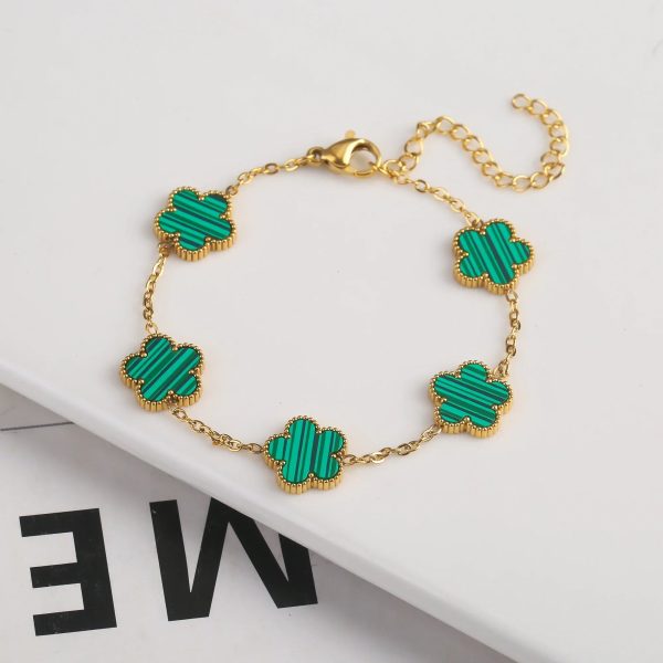 Gold Plated Five Leaf Flower Adjustable Bracelet