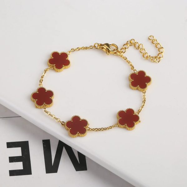 Gold Plated Five Leaf Flower Adjustable Bracelet