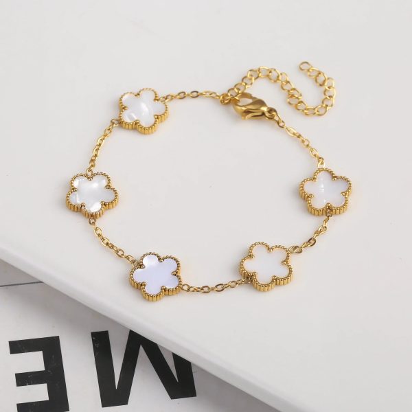 Gold Plated Five Leaf Flower Adjustable Bracelet