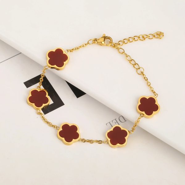 Gold Plated Five Leaf Flower Adjustable Bracelet
