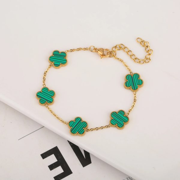 Gold Plated Five Leaf Flower Adjustable Bracelet