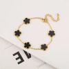 Gold Plated Five Leaf Flower Adjustable Bracelet