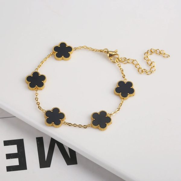 Gold Plated Five Leaf Flower Adjustable Bracelet