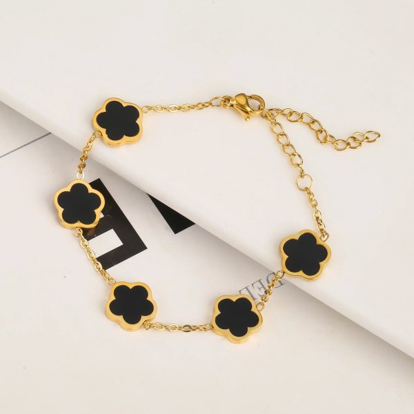 Gold Plated Five Leaf Flower Adjustable Bracelet