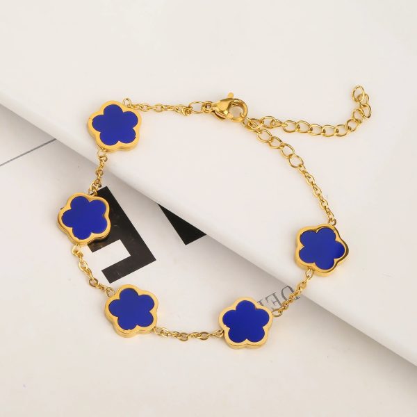 Gold Plated Five Leaf Flower Adjustable Bracelet