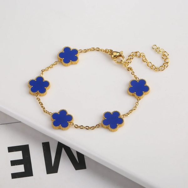 Gold Plated Five Leaf Flower Adjustable Bracelet
