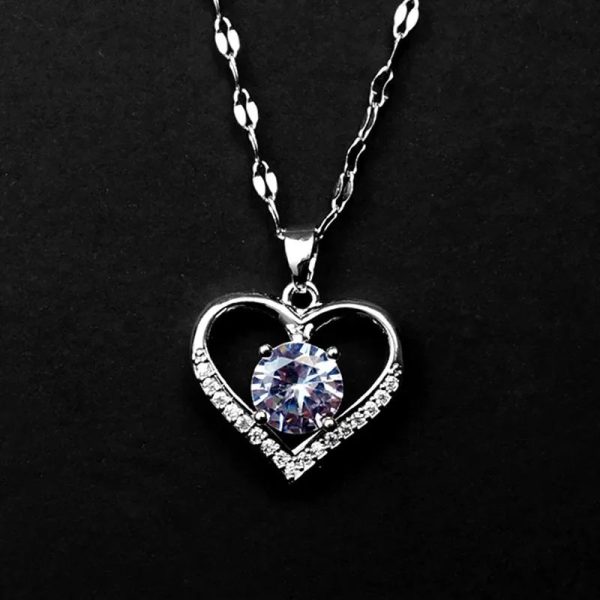 Golden Heart Pendant Necklace with Zircon Accent