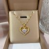 Golden Heart Pendant Necklace with Zircon Accent