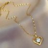 Golden Heart Pendant Necklace with Zircon Accent