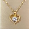 Golden Heart Pendant Necklace with Zircon Accent