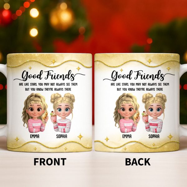 Good Friends Are Like Stars, Girls Holding Hot Cocoa - Personalized Custom Coffee Mug - BST513_MG