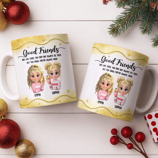 Good Friends Are Like Stars, Girls Holding Hot Cocoa - Personalized Custom Coffee Mug - BST513_MG