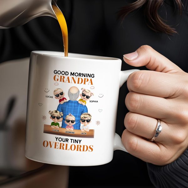 Good Morning Grandpa, Your Tiny Overlords, Cartoon Children and Sunglasses - Personalized Custom Coffee Mug - GRP021_MG