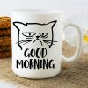Good Morning Grumpy Cat Coffee Mug Funny Cat Lover Gift for Cat Mom Women Friend